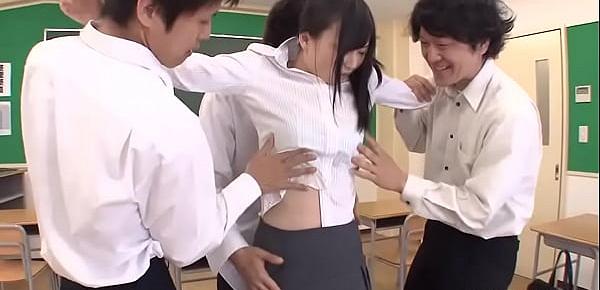  Asian teacher has three cocks she is sucking and gobbling on